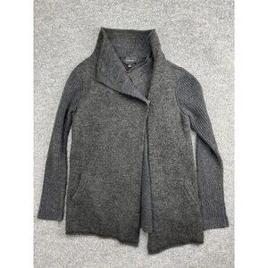 La Fee Verte Cardigan Sweater Womens Large Gray Open Front Collar Knit Pockets